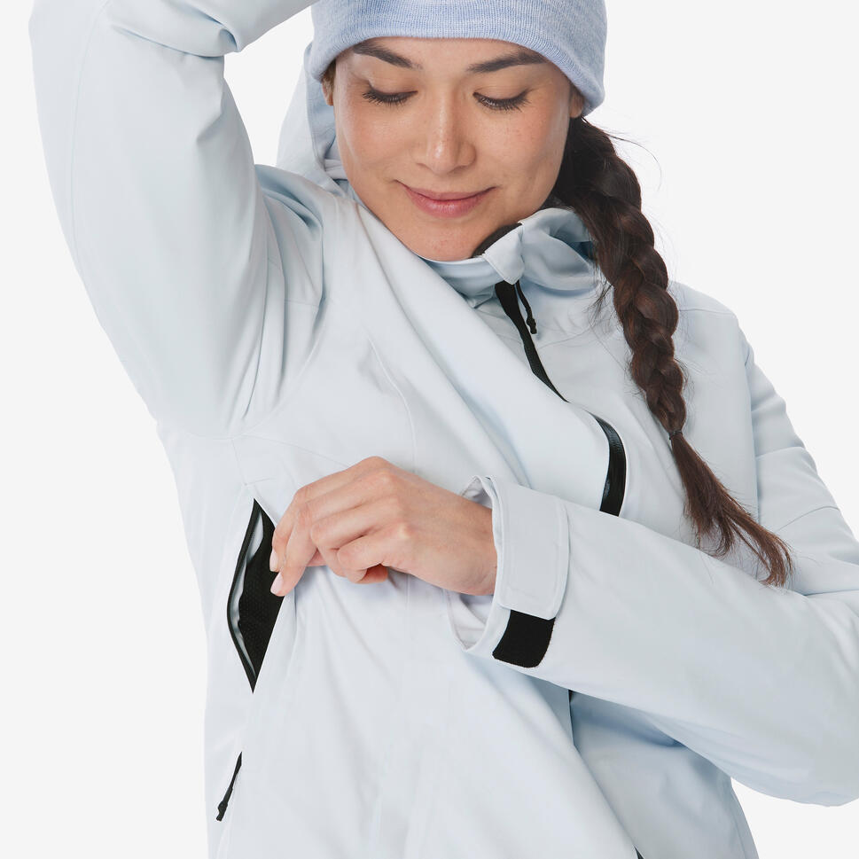 Women's waterproof ski and snowboard jacket 500 - Ice blue